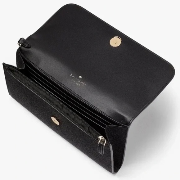 NWT Kate Spade Boxed Medium Flap Phone Wristlet Wallet Glitter Black - Picture 4 of 7